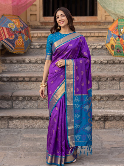Sutriti Soft Silk Saree in Purple & Blue for Women Party Wedding Wear