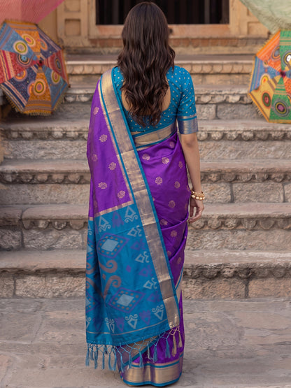 Sutriti Soft Silk Saree in Purple & Blue for Women Party Wedding Wear