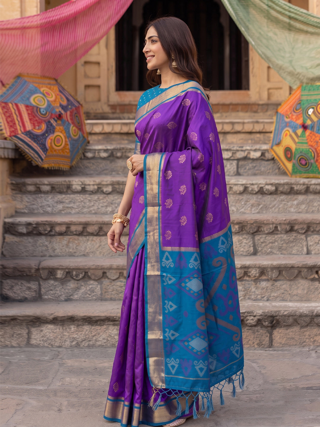Sutriti Soft Silk Saree in Purple & Blue for Women Party Wedding Wear