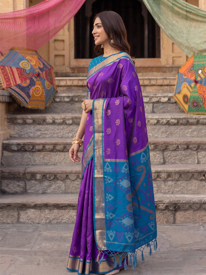 Sutriti Soft Silk Saree in Purple & Blue for Women Party Wedding Wear