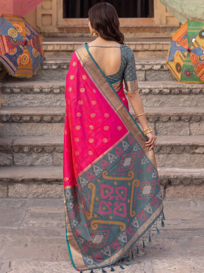 Sutriti Soft Silk Saree in Rani Pink & Grey for Women Ethnic Wear