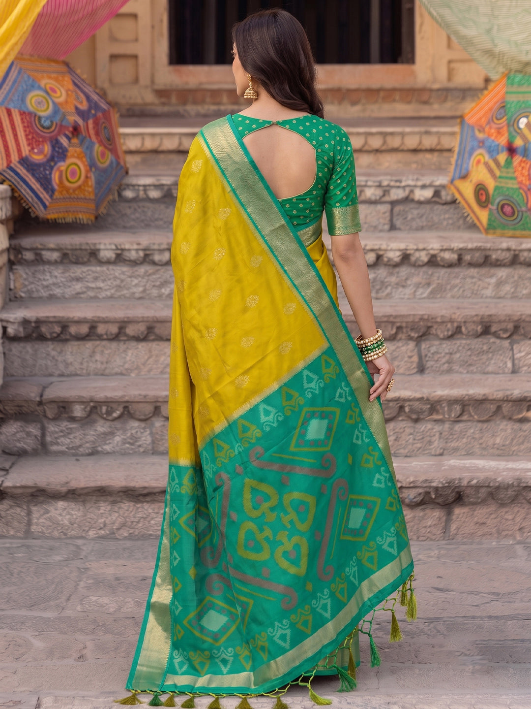 Sutriti Soft Silk Saree in Mustard & Green for Women Wedding Wear