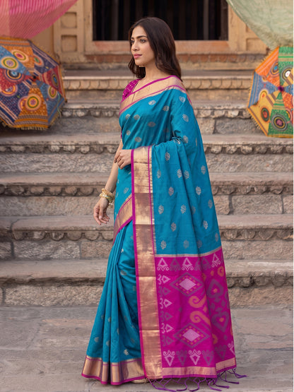 Sutriti Soft Silk Saree in Sky Blue & Rani Pink for Women Ethnic