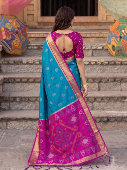 Sutriti Soft Silk Saree in Sky Blue & Rani Pink for Women Ethnic