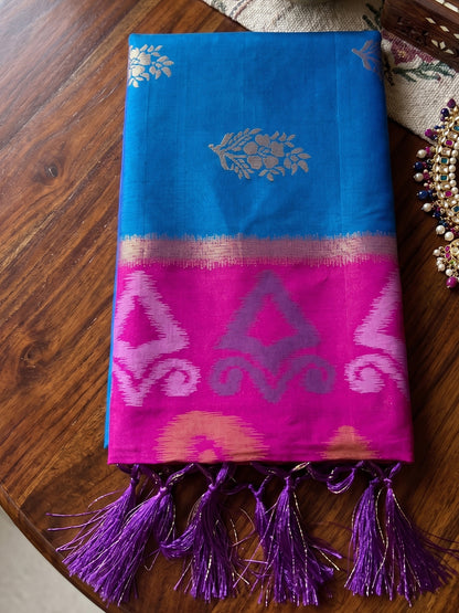Sutriti Soft Silk Saree in Sky Blue & Rani Pink for Women Ethnic