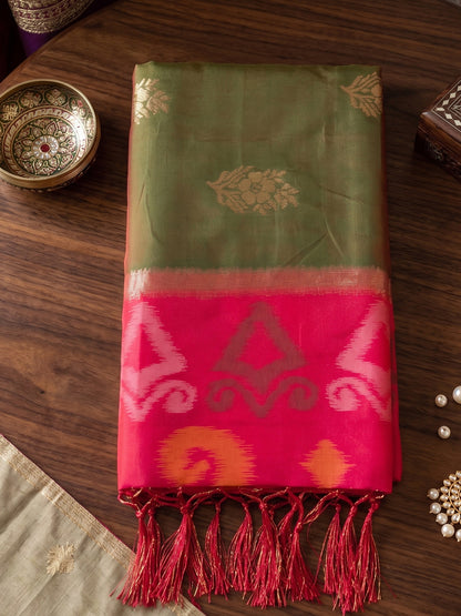 Sutriti Soft Silk Saree in Olive Green & Red for Women Party Wear