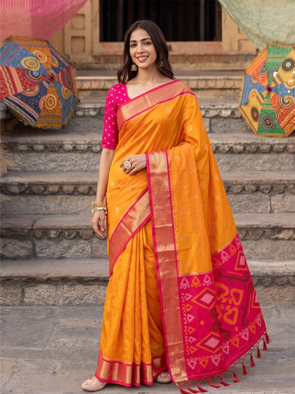 Sutriti Soft Silk Saree in Yellow & Rani Pink Women Wedding Wear