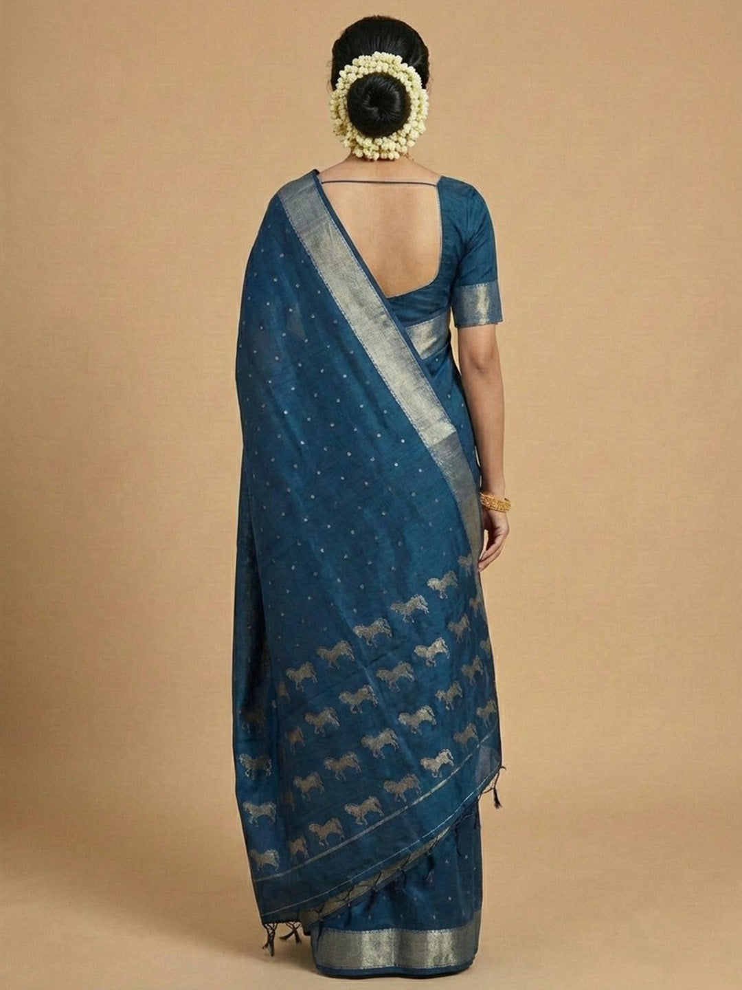 Sutriti Peacock Teal Blue Soft Silk Saree | Royal Ashwa Design & Zari Border