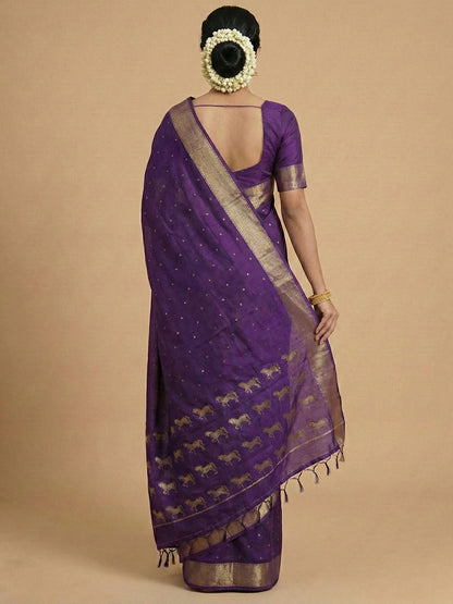 Sutriti Majestic Purple Soft Silk Saree | Violet Zari Saree with Horse Pattern