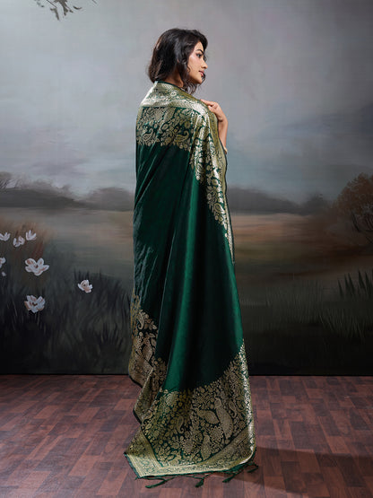 Sutriti Women's Dark Green Banarasi Silk Saree for Festive & Wedding Wear