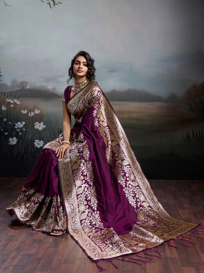 Sutriti Women's Blue Banarasi Silk Saree for Festive PSofty & Wedding Wear