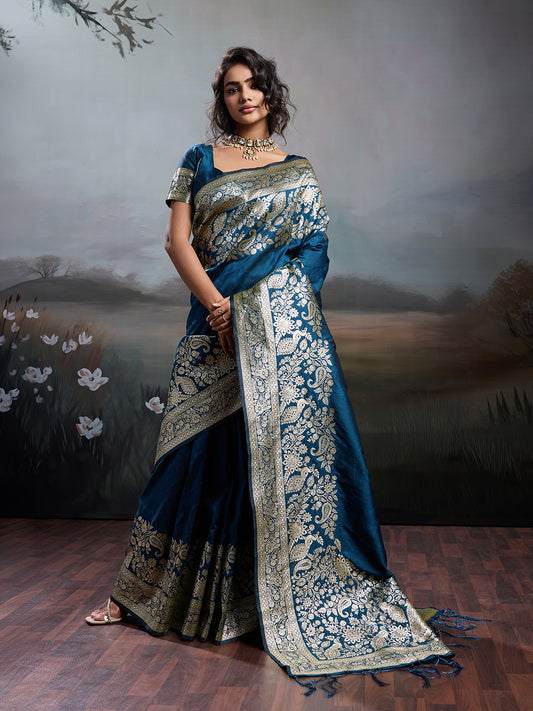 Sutriti Women's Navy Blue Banarasi Silk Saree for Festive PSofty & Wedding Wear