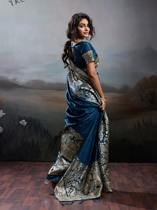 Sutriti Women's Navy Blue Banarasi Silk Saree for Festive PSofty & Wedding Wear