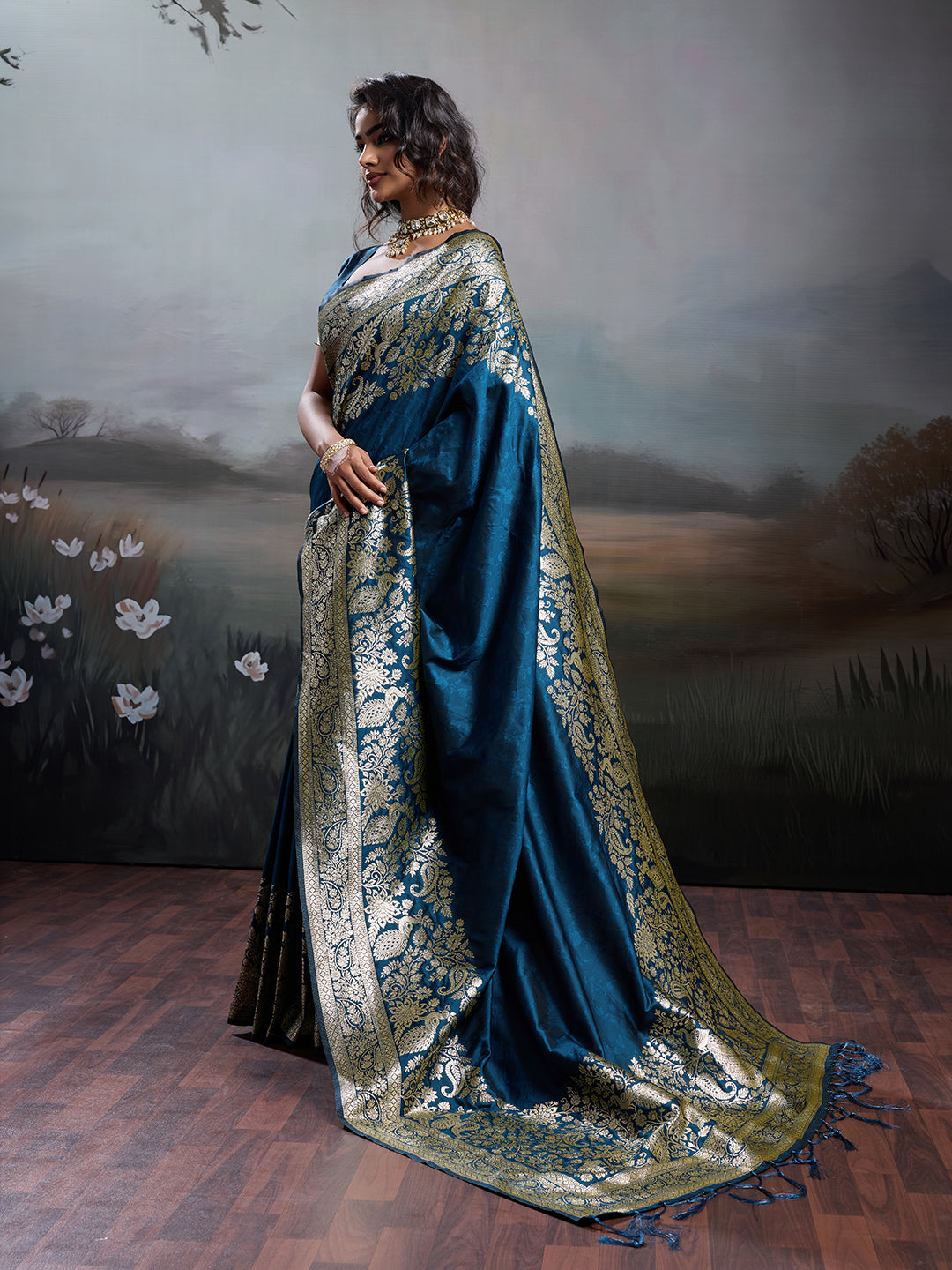 Sutriti Women's Navy Blue Banarasi Silk Saree for Festive PSofty & Wedding Wear