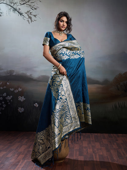 Sutriti Women's Navy Blue Banarasi Silk Saree for Festive PSofty & Wedding Wear