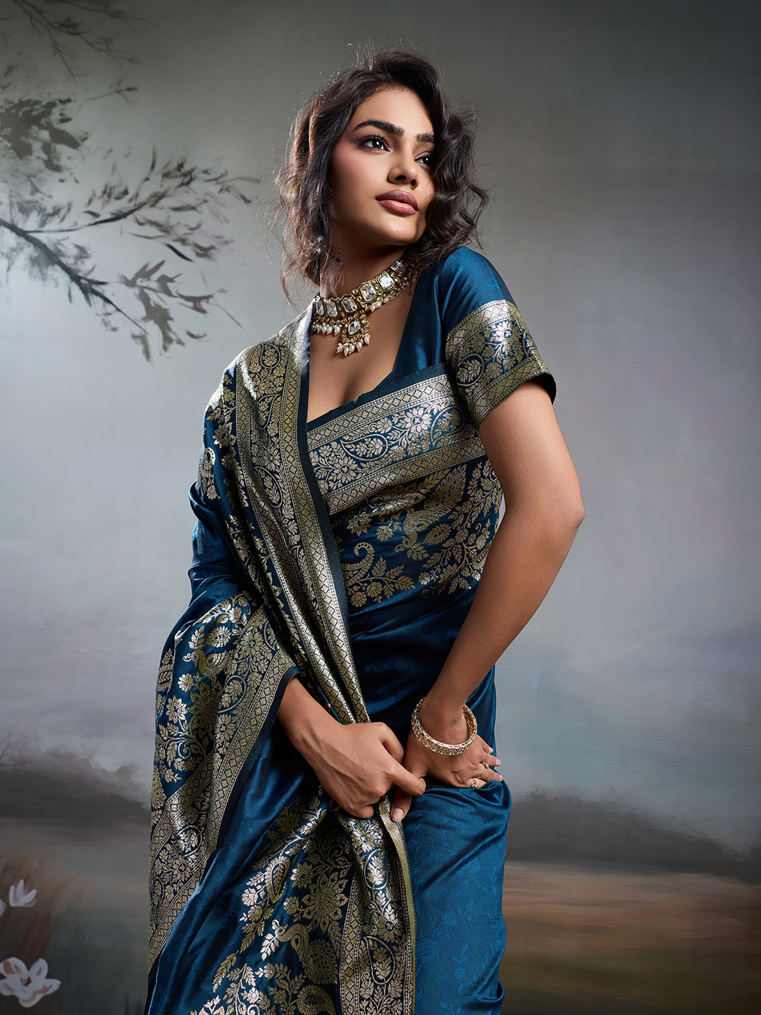Sutriti Women's Navy Blue Banarasi Silk Saree for Festive PSofty & Wedding Wear