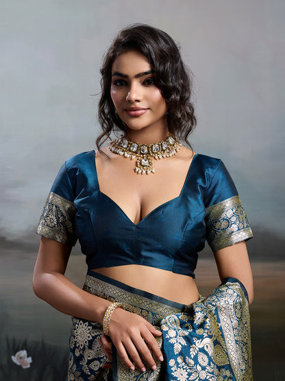 Sutriti Women's Navy Blue Banarasi Silk Saree for Festive PSofty & Wedding Wear