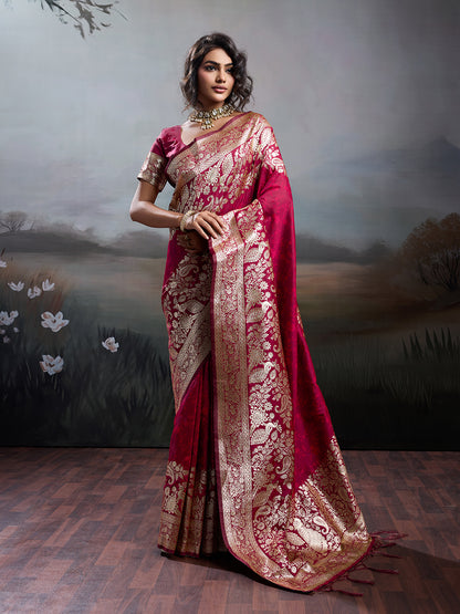 Sutriti Women's Maroon Banarasi Silk Saree for Festive PSofty & Wedding Ethnic Wear