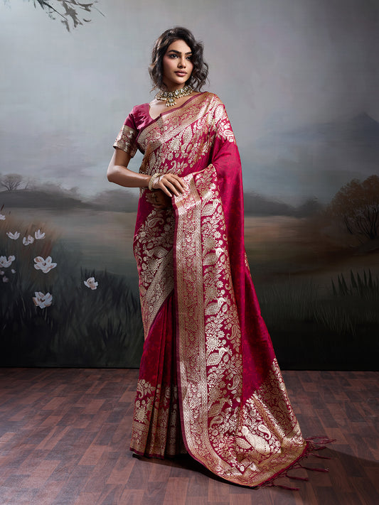 Sutriti Women's Maroon Banarasi Silk Saree for Festive PSofty & Wedding Ethnic Wear