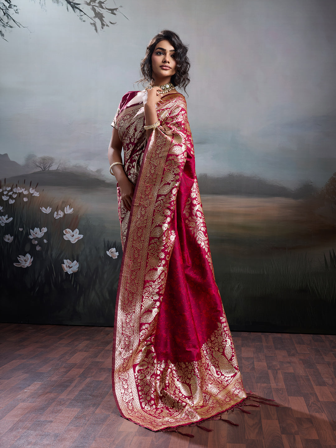 Sutriti Women's Maroon Banarasi Silk Saree for Festive PSofty & Wedding Ethnic Wear