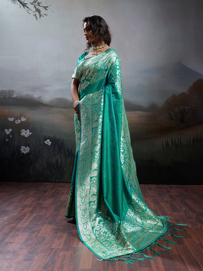 Sutriti Women's Teal Green Banarasi Silk Saree for Festive PSofty & Wedding Wear