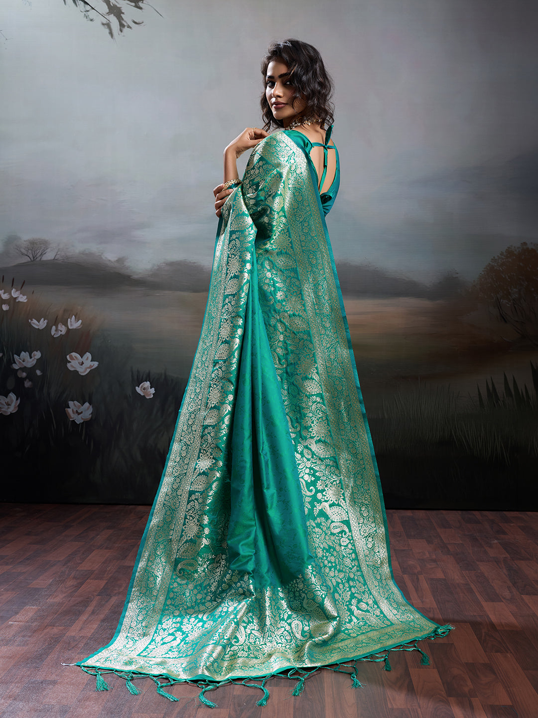 Sutriti Women's Teal Green Banarasi Silk Saree for Festive PSofty & Wedding Wear