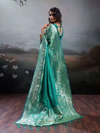 Sutriti Women's Teal Green Banarasi Silk Saree for Festive PSofty & Wedding Wear