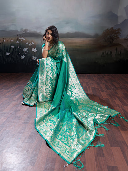 Sutriti Women's Teal Green Banarasi Silk Saree for Festive PSofty & Wedding Wear