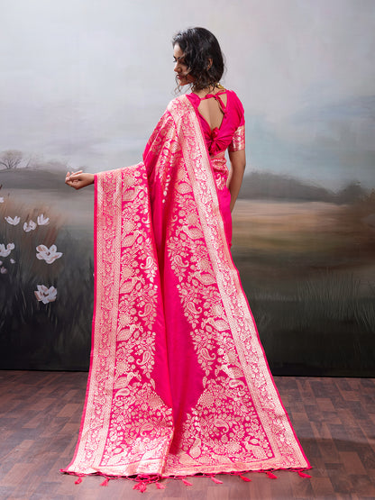 Sutriti Women's Rani Pink Banarasi Silk Saree for Festive PSofty & Wedding Ethnic Wear