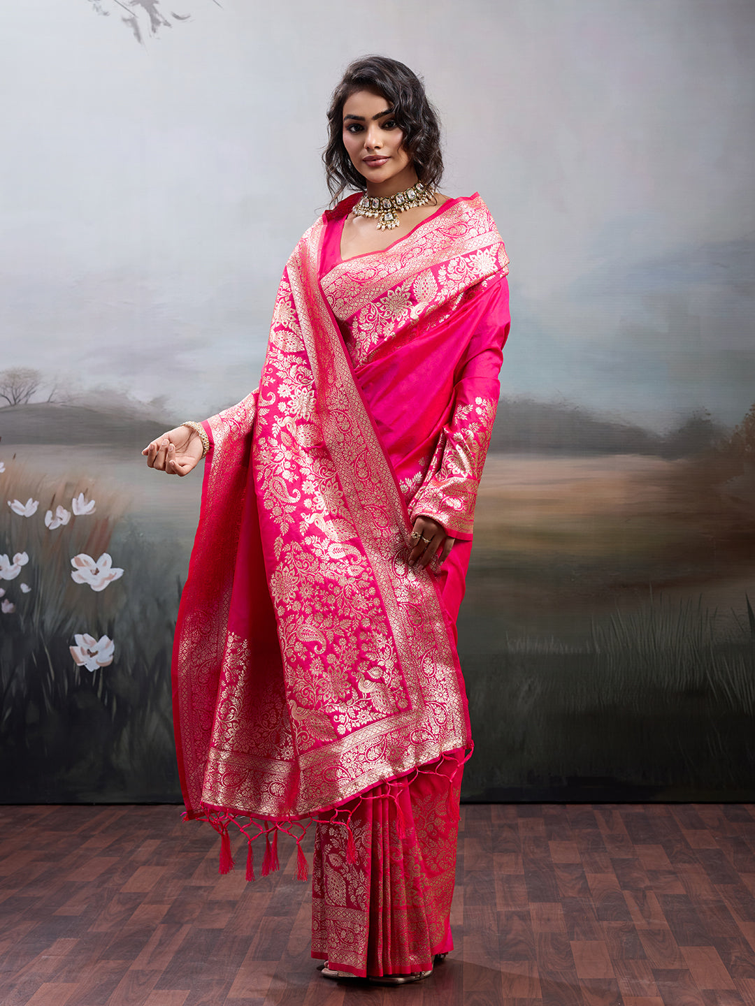 Sutriti Women's Rani Pink Banarasi Silk Saree for Festive PSofty & Wedding Ethnic Wear