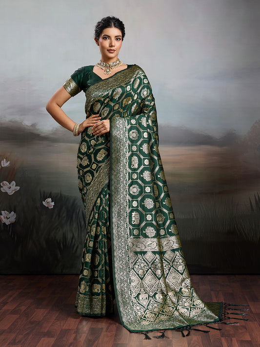 Sutriti Women Woven Kanjivaram Silk Saree with Blouse Piece | Traditional Elephant Motif Wedding Festive PSofty Wear