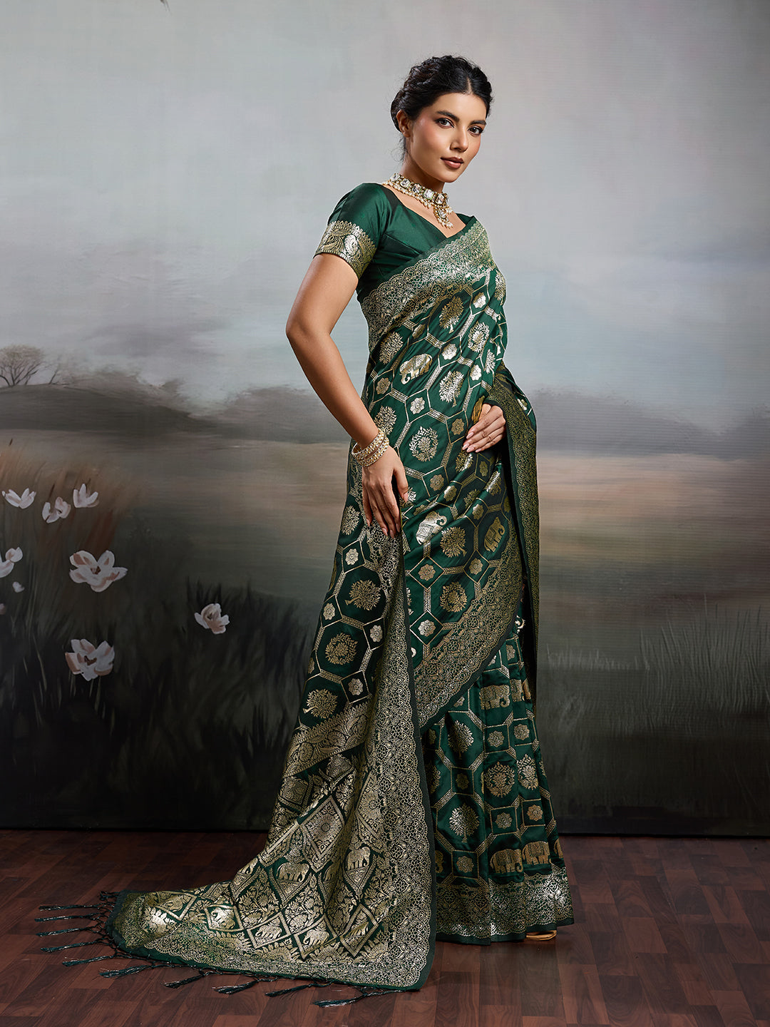 Sutriti Women Woven Kanjivaram Silk Saree with Blouse Piece | Traditional Elephant Motif Wedding Festive PSofty Wear