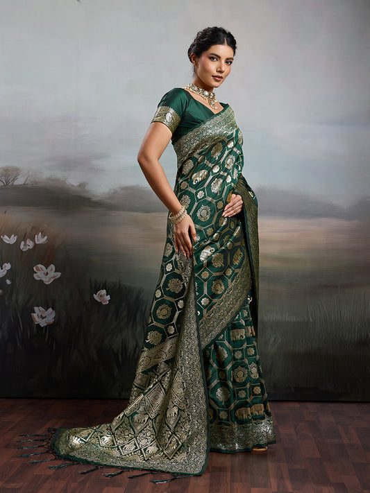 Sutriti Women Woven Kanjivaram Silk Saree with Blouse Piece | Traditional Elephant Motif Wedding Festive PSofty Wear