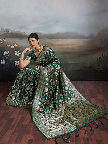 Sutriti Women Woven Kanjivaram Silk Saree with Blouse Piece | Traditional Elephant Motif Wedding Festive PSofty Wear