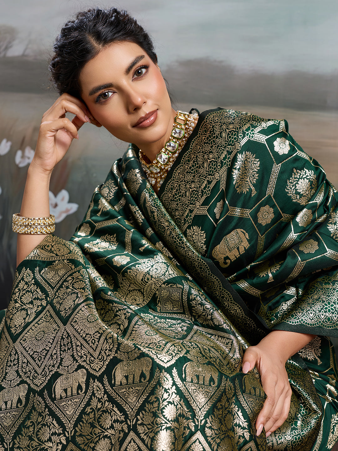 Sutriti Women Woven Kanjivaram Silk Saree with Blouse Piece | Traditional Elephant Motif Wedding Festive PSofty Wear