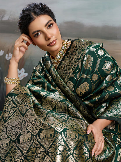 Sutriti Women Woven Kanjivaram Silk Saree with Blouse Piece | Traditional Elephant Motif Wedding Festive PSofty Wear