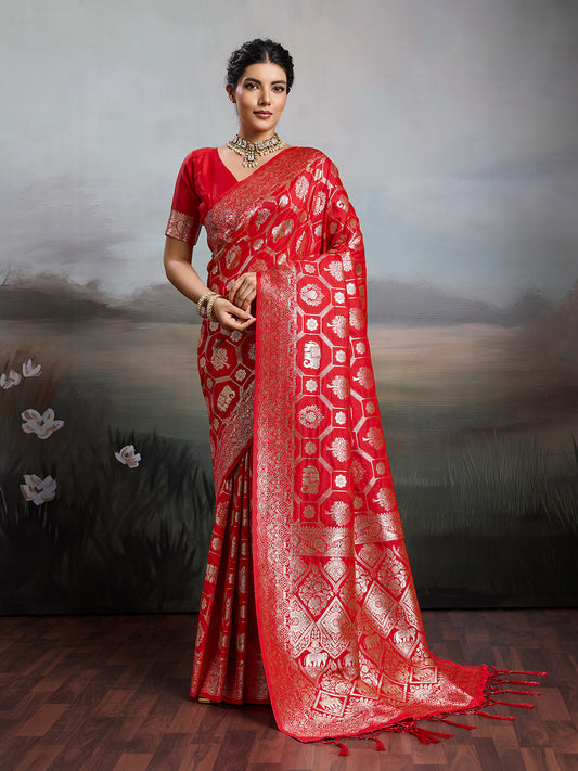 Sutriti Women Woven Kanjivaram Silk Saree with Blouse Piece | Traditional Elephant Motif Wedding Festive PSofty Wear