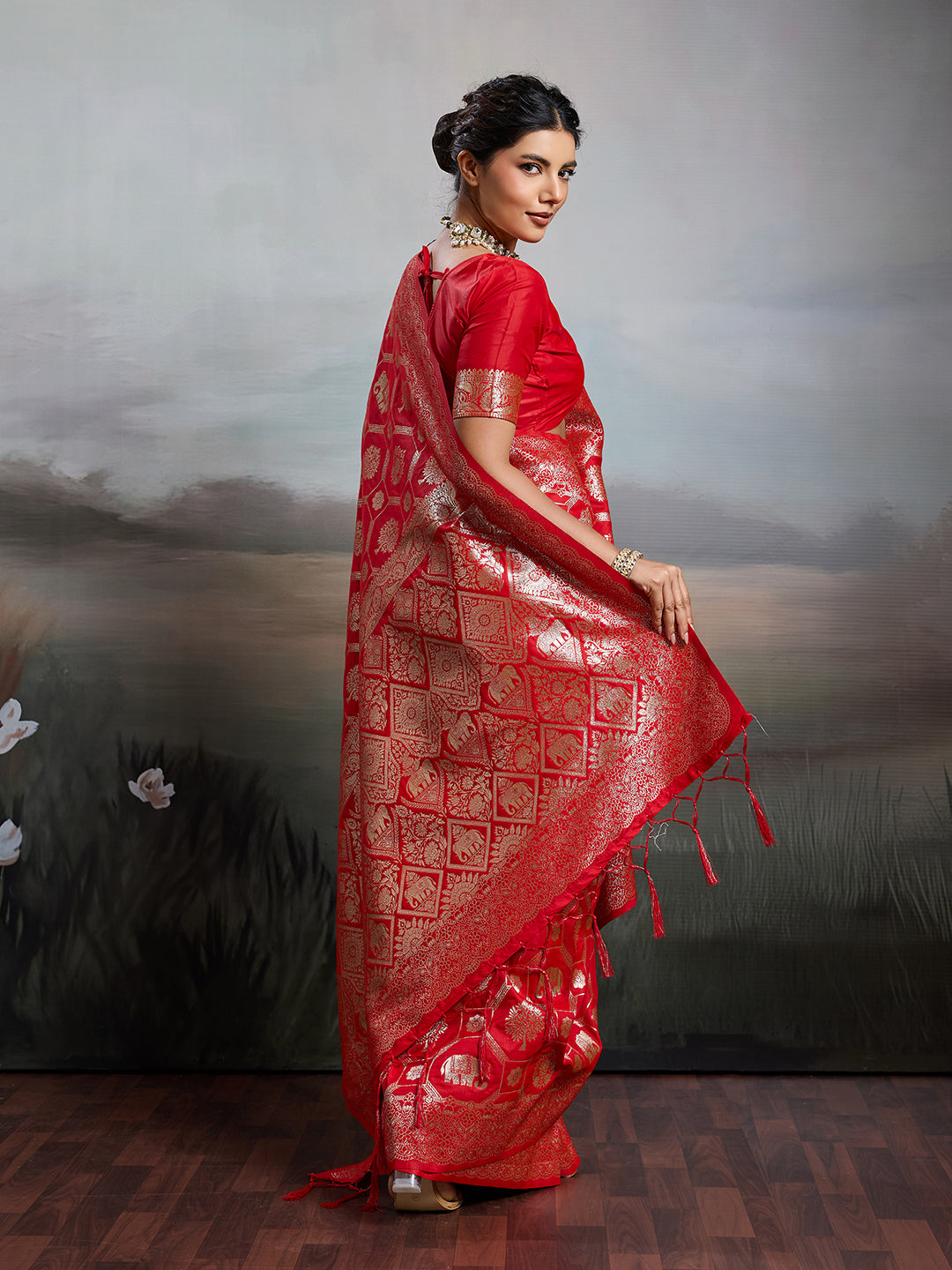 Sutriti Women Woven Kanjivaram Silk Saree with Blouse Piece | Traditional Elephant Motif Wedding Festive PSofty Wear