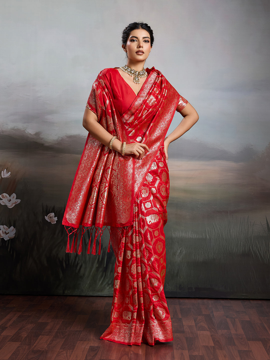 Sutriti Women Woven Kanjivaram Silk Saree with Blouse Piece | Traditional Elephant Motif Wedding Festive PSofty Wear