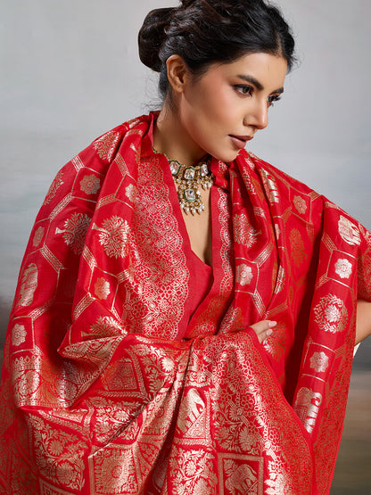 Sutriti Women Woven Kanjivaram Silk Saree with Blouse Piece | Traditional Elephant Motif Wedding Festive PSofty Wear