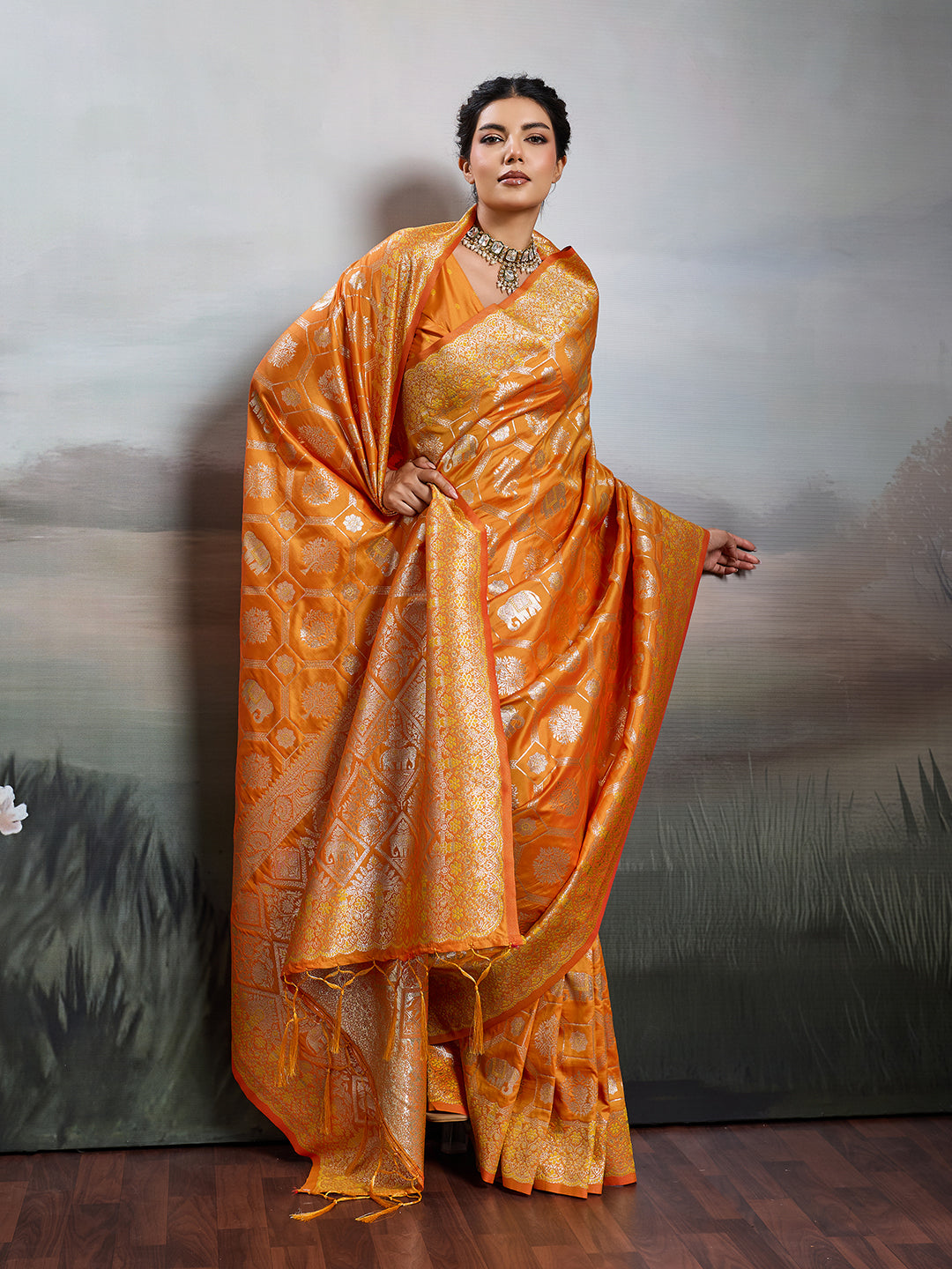 Sutriti Women Woven Kanjivaram Silk Saree with Blouse Piece | Traditional Elephant Motif Wedding Festive PSofty Wear