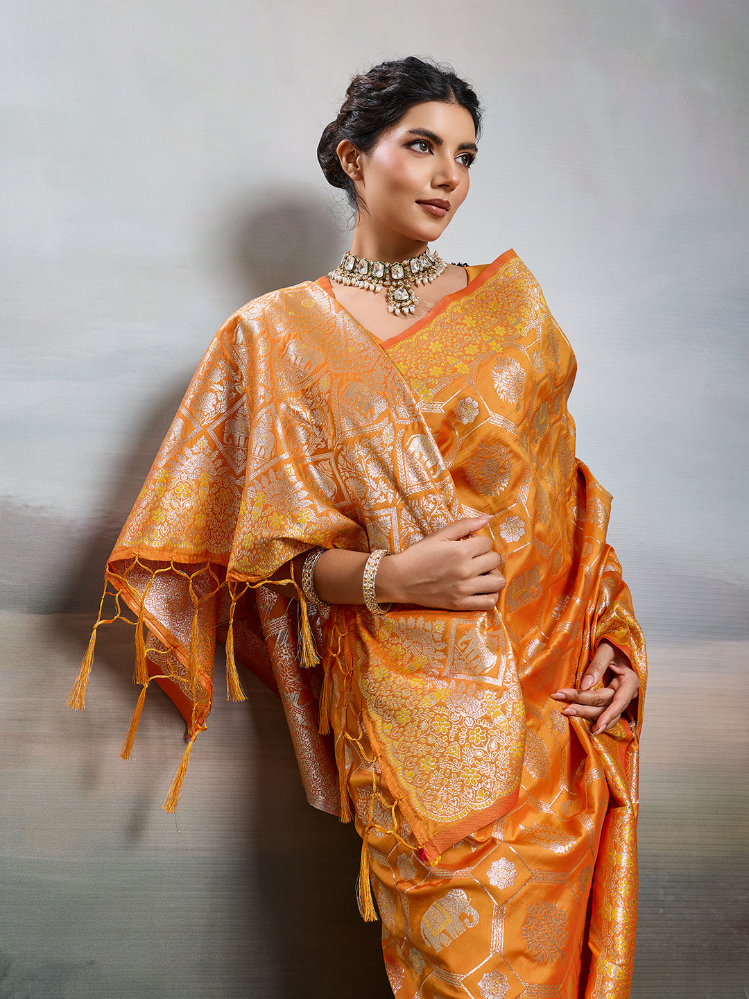 Sutriti Women Woven Kanjivaram Silk Saree with Blouse Piece | Traditional Elephant Motif Wedding Festive PSofty Wear