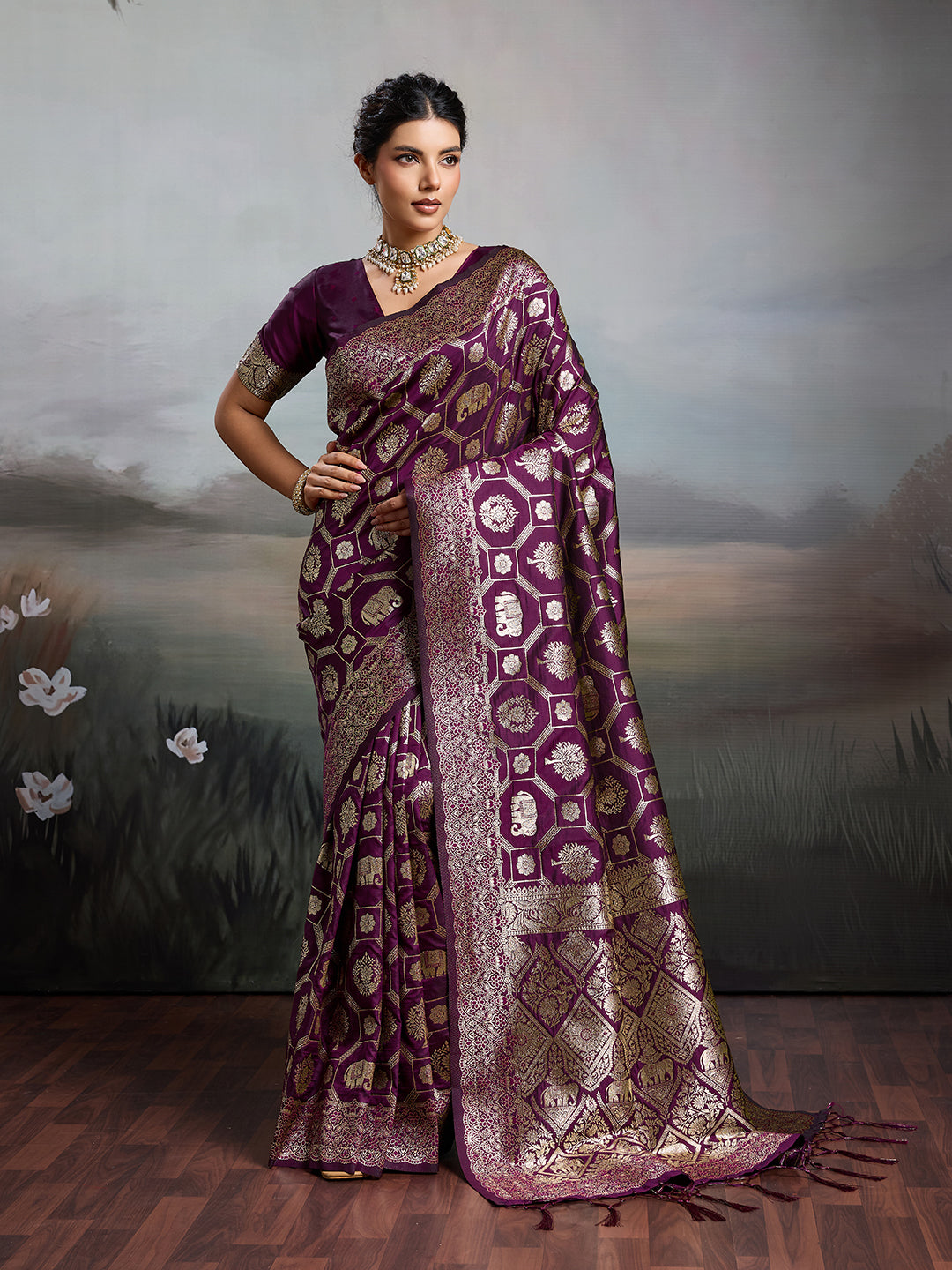 Sutriti Women Woven Kanjivaram Silk Saree with Blouse Piece | Traditional Elephant Motif Wedding Festive PSofty Wear