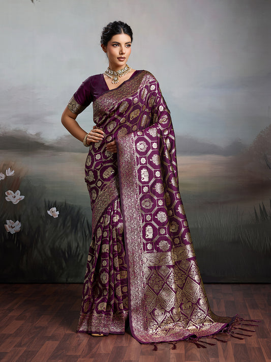 Sutriti Women Woven Kanjivaram Silk Saree with Blouse Piece | Traditional Elephant Motif Wedding Festive PSofty Wear