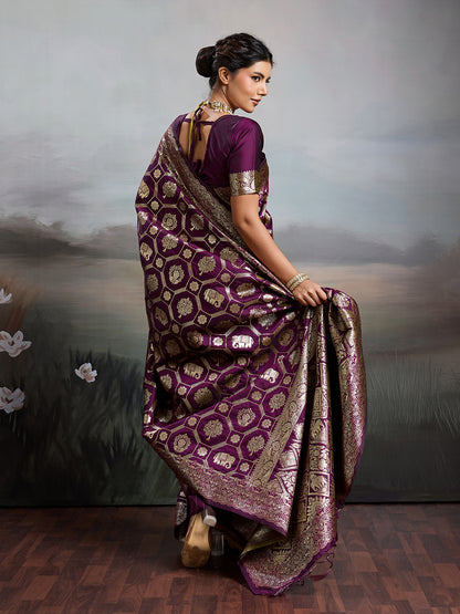 Sutriti Women Woven Kanjivaram Silk Saree with Blouse Piece | Traditional Elephant Motif Wedding Festive PSofty Wear