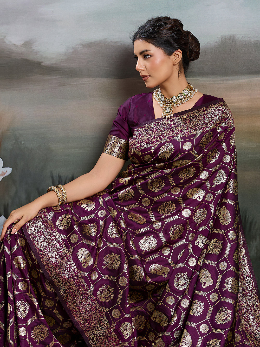 Sutriti Women Woven Kanjivaram Silk Saree with Blouse Piece | Traditional Elephant Motif Wedding Festive PSofty Wear