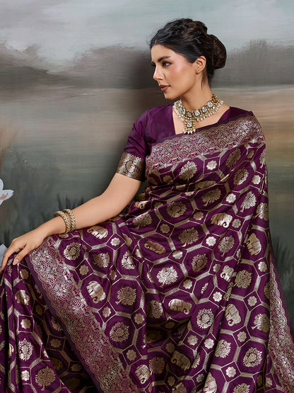 Sutriti Women Woven Kanjivaram Silk Saree with Blouse Piece | Traditional Elephant Motif Wedding Festive PSofty Wear