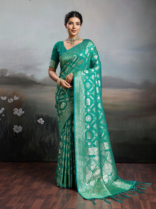 Sutriti Women Woven Kanjivaram Silk Saree with Blouse Piece | Traditional Elephant Motif Wedding Festive PSofty Wear