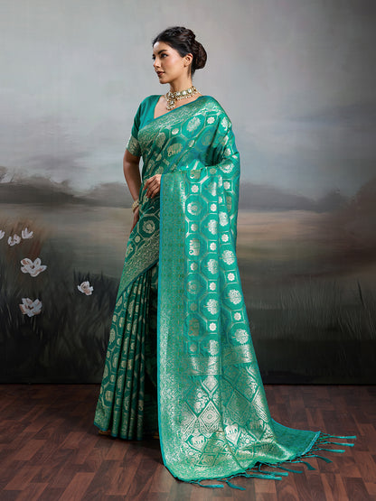 Sutriti Women Woven Kanjivaram Silk Saree with Blouse Piece | Traditional Elephant Motif Wedding Festive PSofty Wear