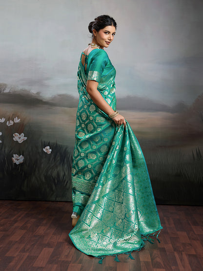 Sutriti Women Woven Kanjivaram Silk Saree with Blouse Piece | Traditional Elephant Motif Wedding Festive PSofty Wear